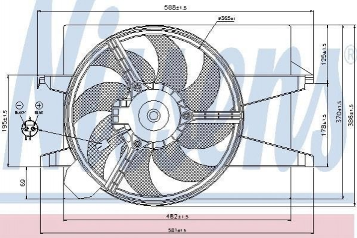 Вентилятор охолодження двигуна NISSENS 85030 Mazda 2; Ford Fusion, Fiesta 1141507, 1310443, 1337596 - зображення 1