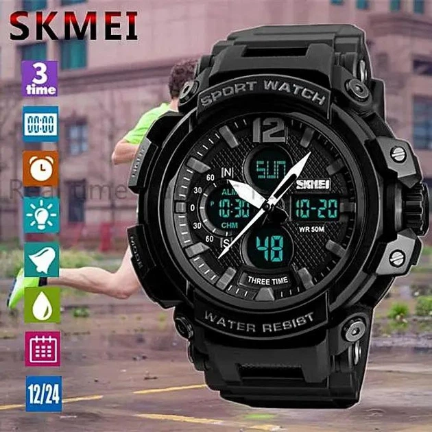 Мужские наручные спортивные часы Skmei 1343 Halk Черный - изображение 7