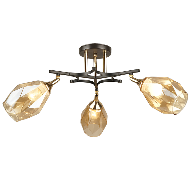 Люстра с тремя золотистыми поворотными плафонами формы многогранника ...