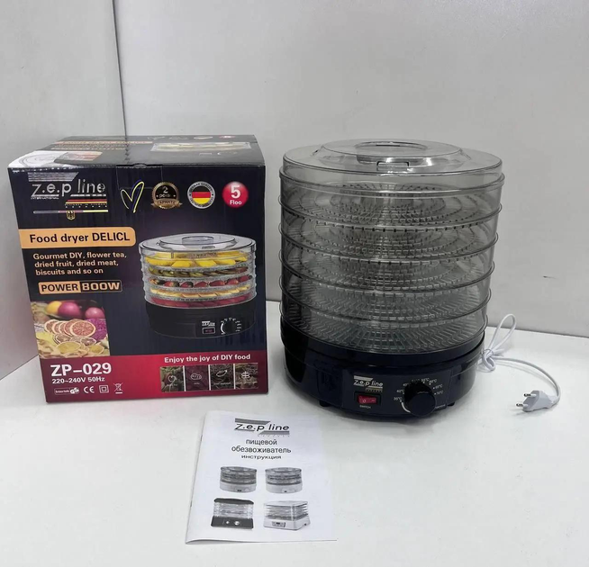 Сушилка для овощей и фруктов Zepline ZP-029 5 поддонов 500 Вт Черный - изображение 6