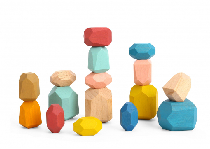 Klocki Drewniane Balansujące Kamyczki Tooky Toy Montessori Edukacyjne 16 elementów (6972633371618) - obraz 2