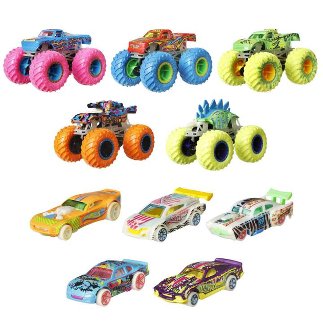 Zestaw pojazdów Hot Wheels Monster Trucks Pojazdy Świecące w ciemności 1:64 10 szt (0194735006304) - obraz 1