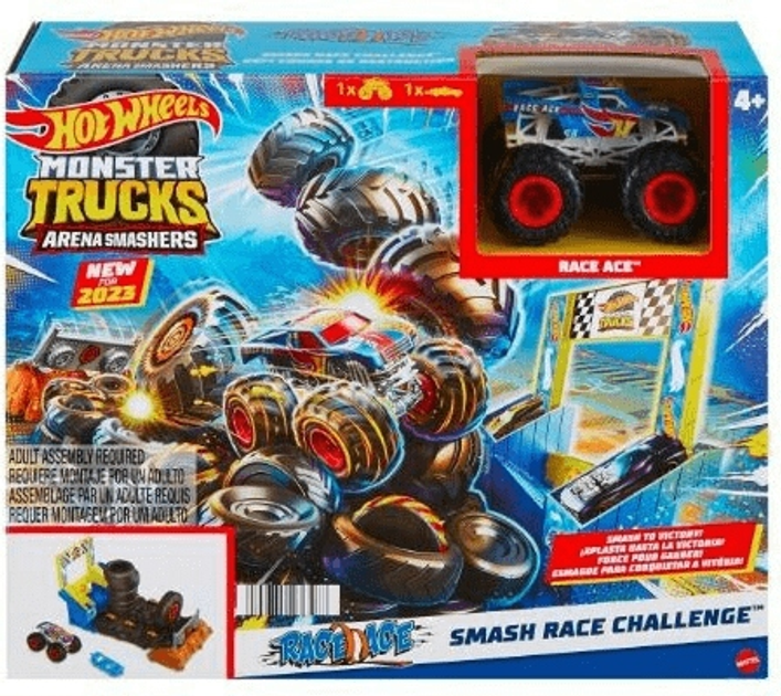 Набір машинок Hot Wheels Monster Trucks Arena Smashers Race Ace Вежа з шин Базовий виклик 2 шт (0194735136568) - зображення 2