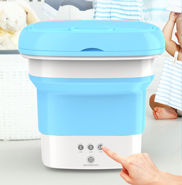 Ультразвуковая портативная складная стиральная машина 2в1 с ведром Mini Folding Washing Machine мини стиралка Синяя - изображение 6