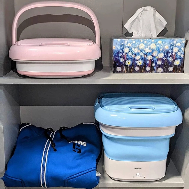Ультразвуковая портативная складная стиральная машина 2в1 с ведром Mini Folding Washing Machine мини стиралка Синяя - изображение 9