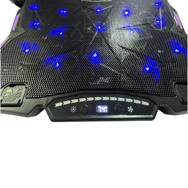 Підставка для ноутбука з охолодженням VHG K12 на 15 кулерів з RGB-підсвічуванням та підставкою для телефона, Laptop Cooling Pad, Black - Фото 3 Підставка для ноутбука з охолодженням VHG K12 на 15 кулерів з RGB-підсвічуванням та підставкою для телефона, Laptop Cooling Pad, Black - изображение 3