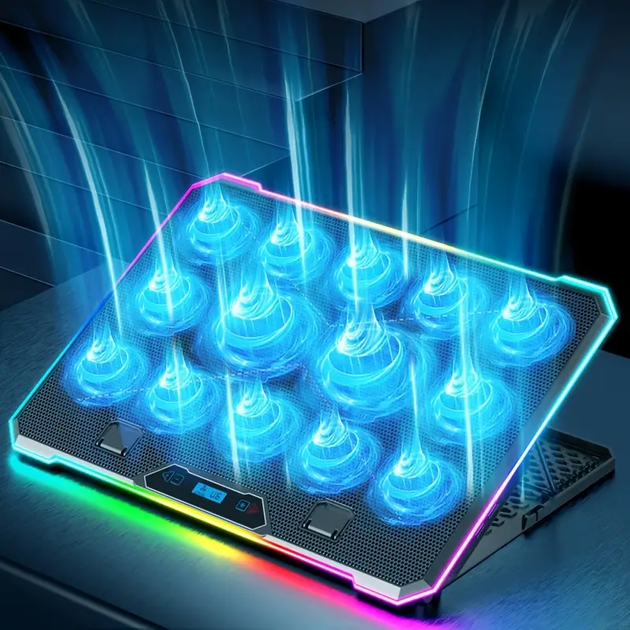 Підставка для ноутбука VHG K15C з RGB-підсвічуванням та підставкою для телефону, Laptop Cooling Pad, Black - Фото 2 Підставка для ноутбука VHG K15C з RGB-підсвічуванням та підставкою для телефону, Laptop Cooling Pad, Black - зображення 2