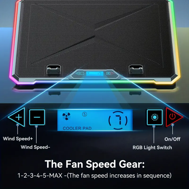 Підставка для ноутбука VHG K15C з RGB-підсвічуванням та підставкою для телефону, Laptop Cooling Pad, Black - Фото 3 Підставка для ноутбука VHG K15C з RGB-підсвічуванням та підставкою для телефону, Laptop Cooling Pad, Black - зображення 3