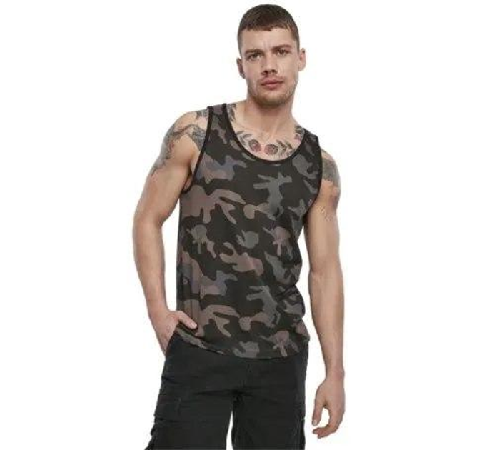 Тактическая майка, футболка без рукавов армейская 100% хлопка Brandit Tank Top Dark Сamo черный мультикам 5XL - изображение 2