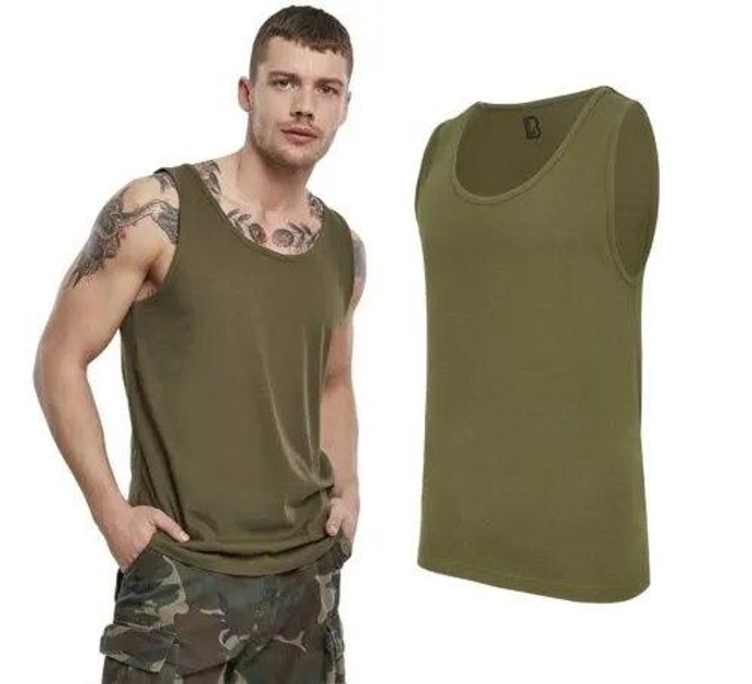 Тактическая майка, футболка без рукавов армейская 100% хлопка Brandit Tank Top олива S - изображение 2