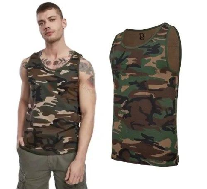 Тактическая майка, футболка без рукавов армейская 100% хлопка Brandit Tank Top Woodland 6XL - изображение 2