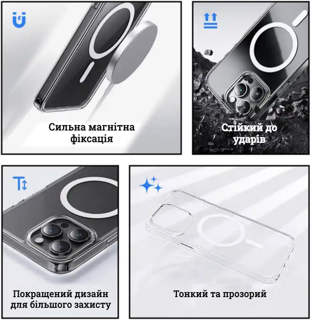 Чехол для iPhone 16 Plus c Magsafe Rock Crystal Series Прозрачный - изображение 5