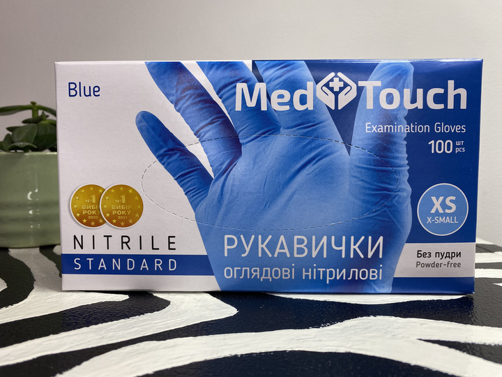 Нітрилові рукавички MedTouch, Blue, XS (5-6), сині, 100 шт/уп - зображення 1