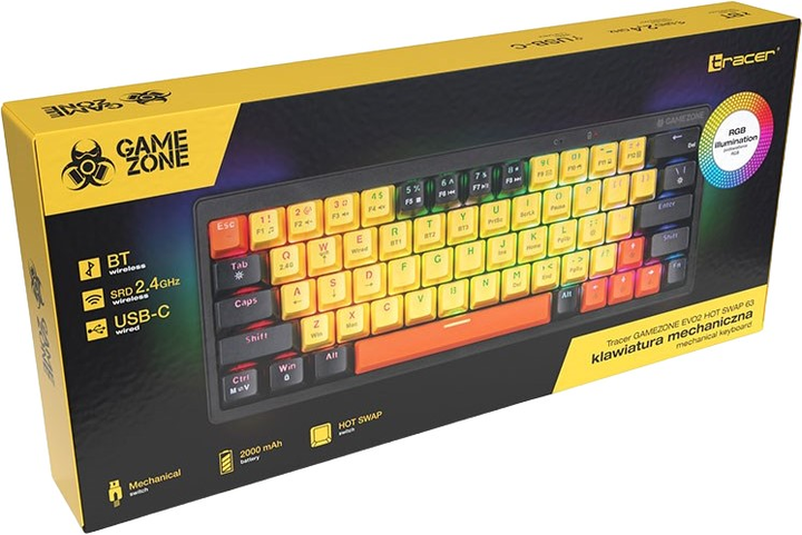 Klawiatura bezprzewodowa Tracer GameZone Evo2 TNT Switches Wireless Yellow (TRAKLA47302) - obraz 5