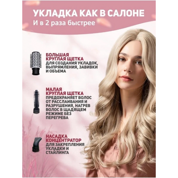 Фен-щітка для укладання волосся Gemei Gm-4828 Стайлер 3в1, що обертається з керамічним покриттям 1000Вт - зображення 2