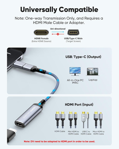 ​Карта видеозахвата Highwings Video Capture Card, 4K HDMI to USB A/Type-C 1080P 60FPS - изображение 4