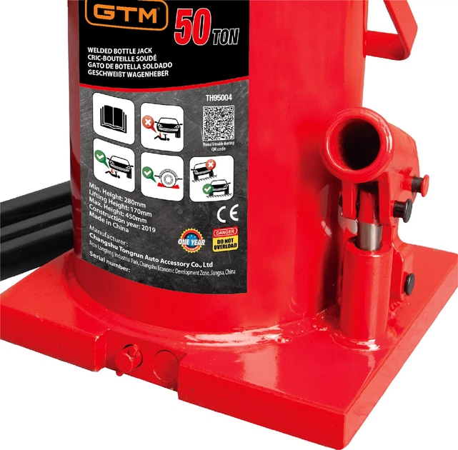 Домкрат гидравлический бутылочный GTM 50т 280-450 мм (gtmTH95004) - изображение 3