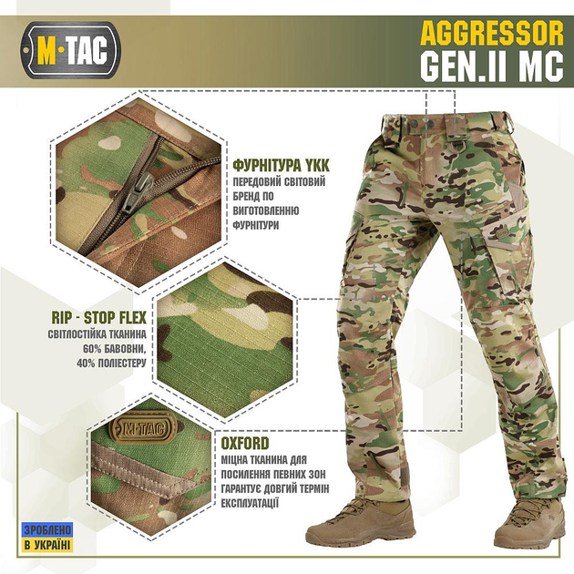 Тактичні M-Tac штани Aggressor Gen.II ріп-стоп Multicam мультикам XL/S - зображення 2