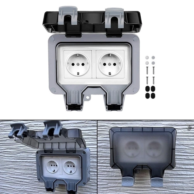 Уличная розетка 220V для двора сада с влагозащитой IP66 двойная - Фото 2 Уличная розетка 220V для двора сада с влагозащитой IP66 двойная - изображение 2