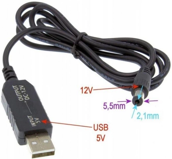 Повышающий переходник кабель USB 5V to 12V DC для роутера DC 5.5х2.1 Berger USB 5V to 12V - изображение 2