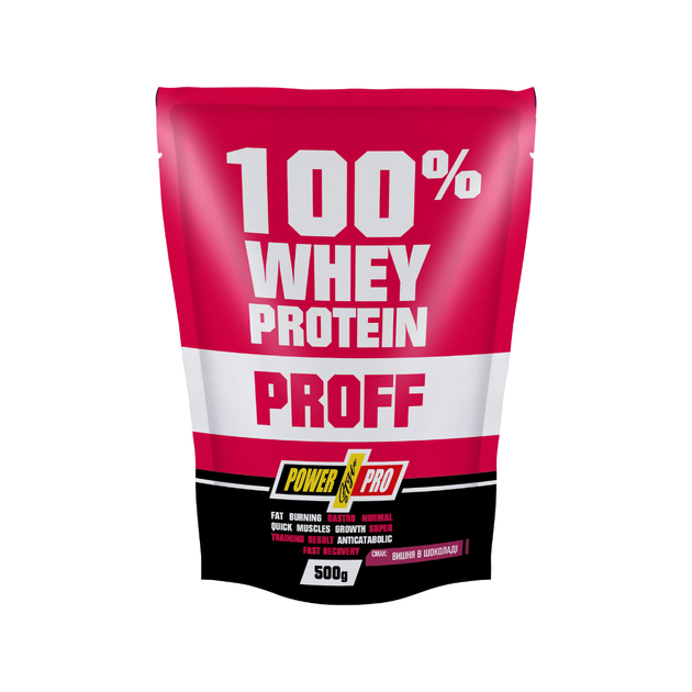 Сироватковий протеїн концентрат Power Pro 100% Whey Protein Proff 500 г вишня в шоколаді - Фото 1 Сироватковий протеїн концентрат Power Pro 100% Whey Protein Proff 500 г вишня в шоколаді - зображення 1