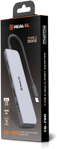 USB-хаб Real-El type C Multifunction HUB USB 3.0 with HDMI CQ-700 Space Grey (EL123110002) - зображення 9