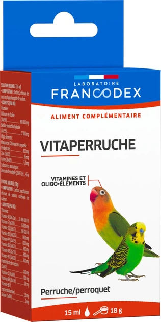 Laboratoire Francodex vitaperruche вітаміни та мікроелементи для папуг, (набір 18 г порошку та 15 мл розчину) - Фото 1 Laboratoire Francodex vitaperruche вітаміни та мікроелементи для папуг, (набір 18 г порошку та 15 мл розчину) - изображение 1