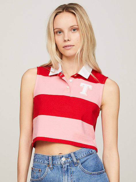 Koszulka polo damska z nadrukiem Tommy Jeans DW0DW17764-TIC S Różowa (8720646663316) - obraz 1