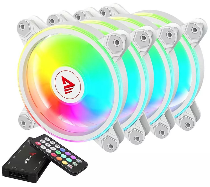 Набор RGB-вентиляторов Savio FAN-01 4 шт. 120 мм ARGB с контроллером и пультом дистанционного управления (FAN-01 WHITE) - изображение 1
