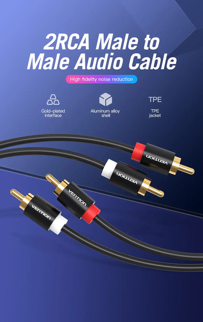 Мультимедійний кабель Vention 2RCA to 2RCA Audio Cable тюльпани 1 м Black (VAB-R06-B100) - зображення 9