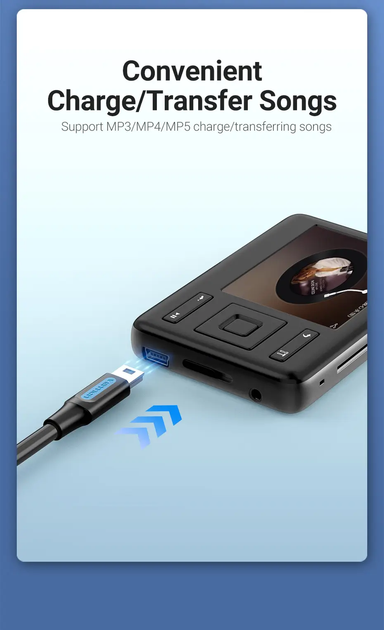 Кабель передачи данных Vention USB 2.0 to Mini USB 480 Мбит/с 2A 2 м Black (COMBH) - Фото 6 Кабель передачи данных Vention USB 2.0 to Mini USB 480 Мбит/с 2A 2 м Black (COMBH) - изображение 6