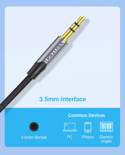 Кабель аудио Vention 3.5 mm to 2х 2pin 6.35 mm F/M адаптер 5 м Black (BARHJ) - изображение 3