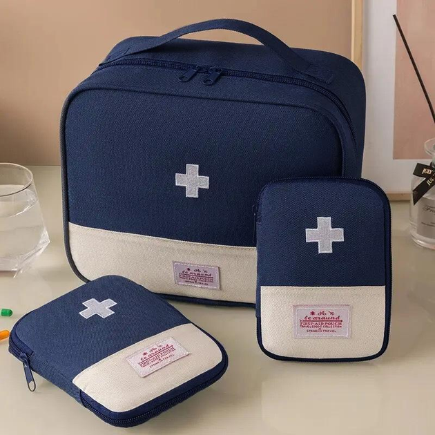 Аптечка-сумка, дорожній органайзер першої допомоги для зберігання ліків / таблеток / медикаментів, набір 3 шт, синій (84256163) - зображення 1