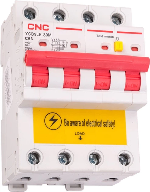 Диференційний автоматичний вимикач CNC Electric YCB9LE-80M 4P C63 6000A 30mA 230V (NV821969) - зображення 4
