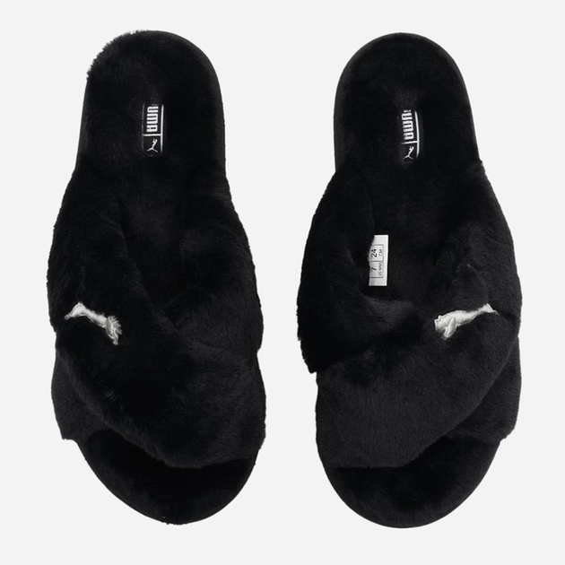 Жіночі домашні капці утеплені з відкритим носком Puma Fluff X Strap 384936-01 42 Чорні (4064533870628) - зображення 5
