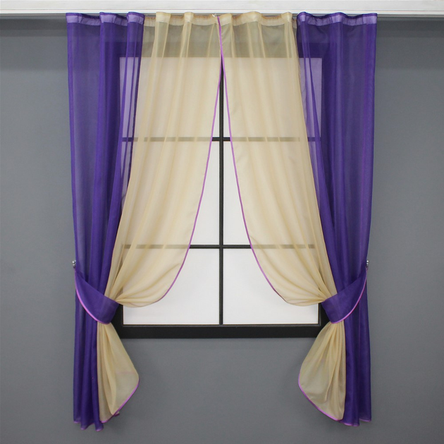 Акція на Кухонні штори VR-Textil на карниз 1-1.5 м 170х265 см Колір Фіолетовий з темно-бежевим (50-235V) від Rozetka
