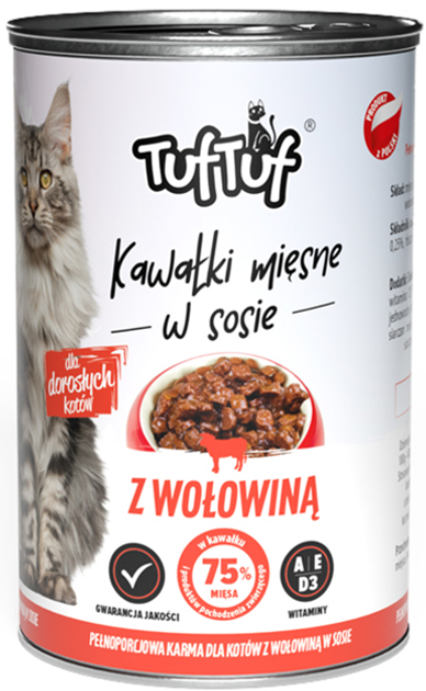 Mokra karma dla kotów TufTuf Puszka kawałki mięsne z wołowiną 12x415 g (5905342250128) - obraz 2