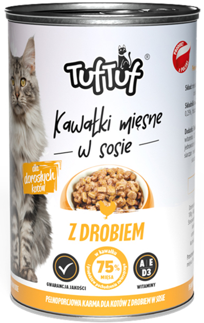 Вологий корм для котів TufTuf М'ясні шматочки з птицею 12x415 г (5905342250104) - зображення 2