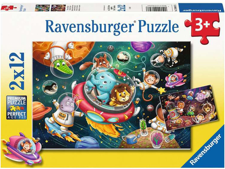 Puzzle Ravensburger Animals In Space 2 x 12 elemenów (4005555008576) - obraz 1