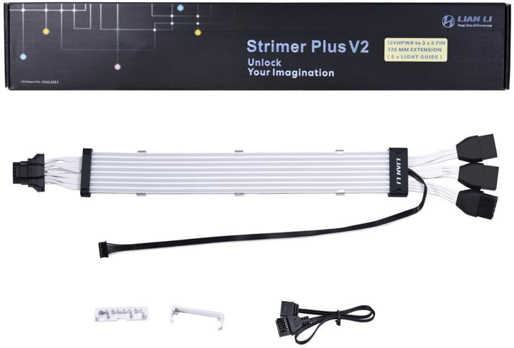 Kabel Lian Li Strimer Plus V2 3 x ATX (8-pin) - ATX 12+4pin Black/White (STRIMER PLUS V2 168-8 PINS) - obraz 2