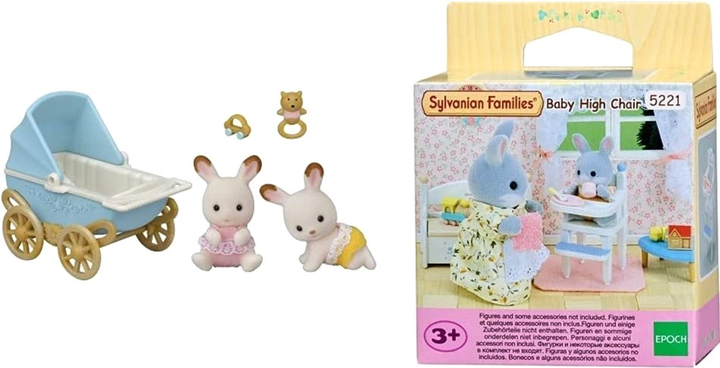 Набір фігурок Sylvanian Families Chocolate Rabbit Twins And Baby High Chair 2 шт (5054131054321) - зображення 2