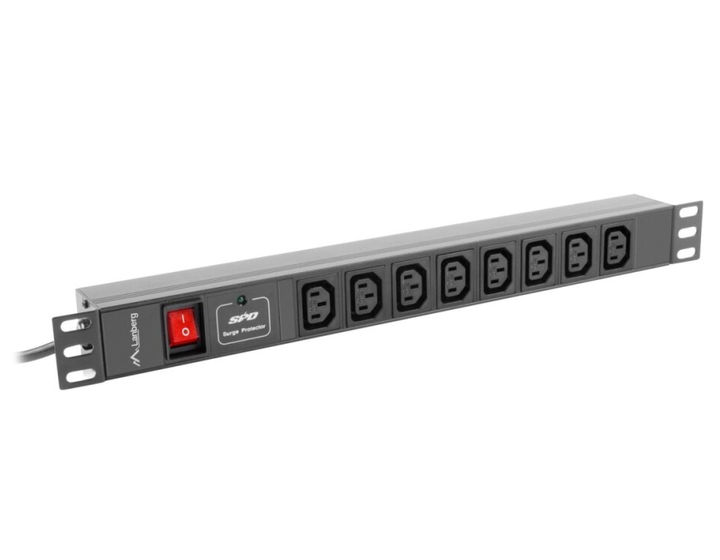 Мережевий фільтр Lanberg Rackowa 1U 16A PDU 19" 8 розеток 2 м Black (PDU-08I-0200-C20-BK) - зображення 1