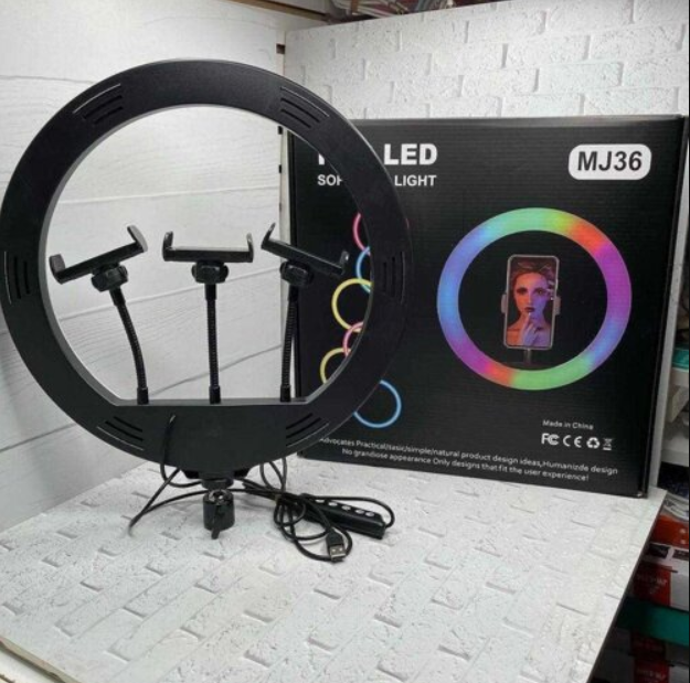 Кольцевая светодиодная цветная лампа RGB LED MJ36 Набор блогера селфи кольцо со штативом Мультиколор 36 см - изображение 4