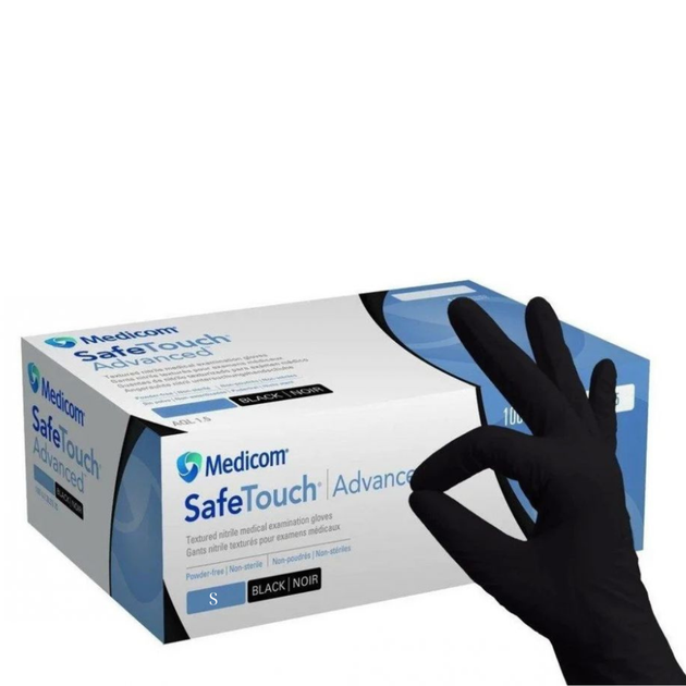 Рукавички нітрилові Medicom SafeTouch Advanced S Чорні 100 шт - зображення 1