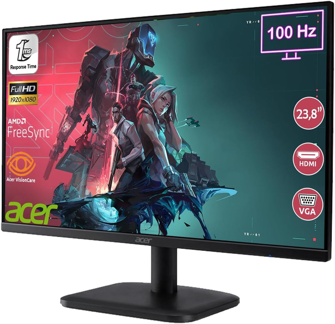 Монітор 23.8" Acer EK241YEBI (UM.QE1EE.E07) FHD IPS /100Hz / 1ms VRB / 99% sRGB / Low Dimming / AMD FreeSync / VGA / HDMI(1.4) / External Power Supply 12V - зображення 5