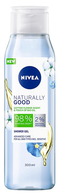 Гель для душу NIVEA Naturally Good Аромат квітки бавовни з БІО-олією 300 мл (4005900778895) - зображення 1