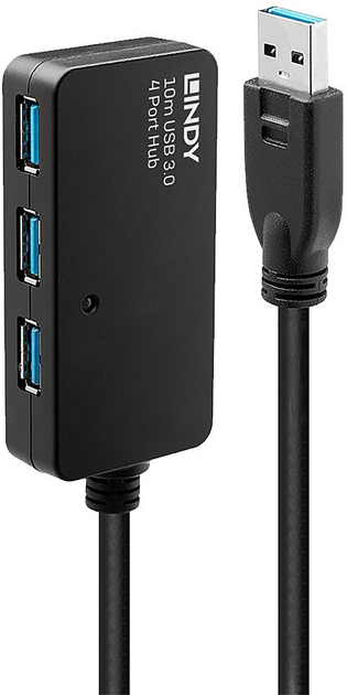 USB-hub Lindy USB Type A 3-portowy 10 m Black (4002888431590) - obraz 1