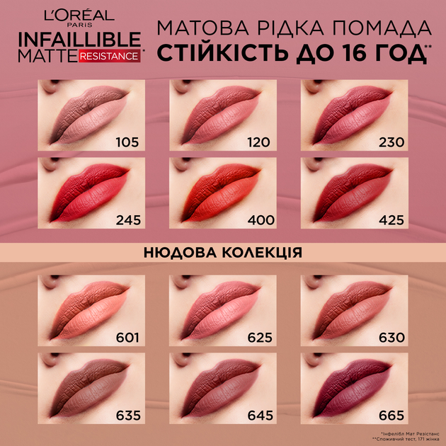 Матовая жидкая помада для губ L'Oreal Paris Infallible Matte Resistance ...