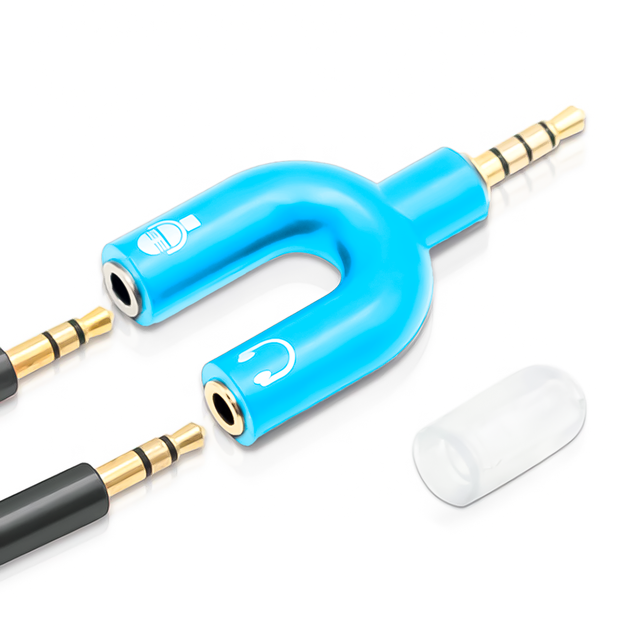 Разветвитель для наушников и микрофона Addap AJA-03, 3,5 мм Jack 3-pin на 4-pin | Аудиоадаптер, сплиттер, голубой - изображение 3