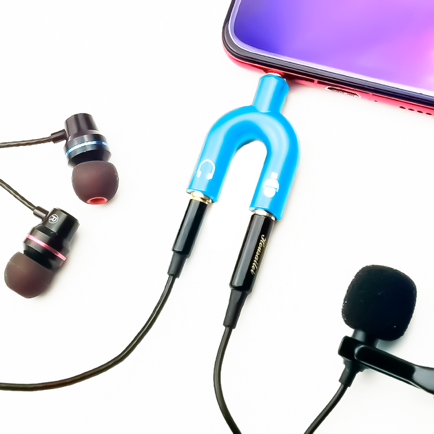 Разветвитель для наушников и микрофона Addap AJA-03, 3,5 мм Jack 3-pin на 4-pin | Аудиоадаптер, сплиттер, голубой - изображение 5